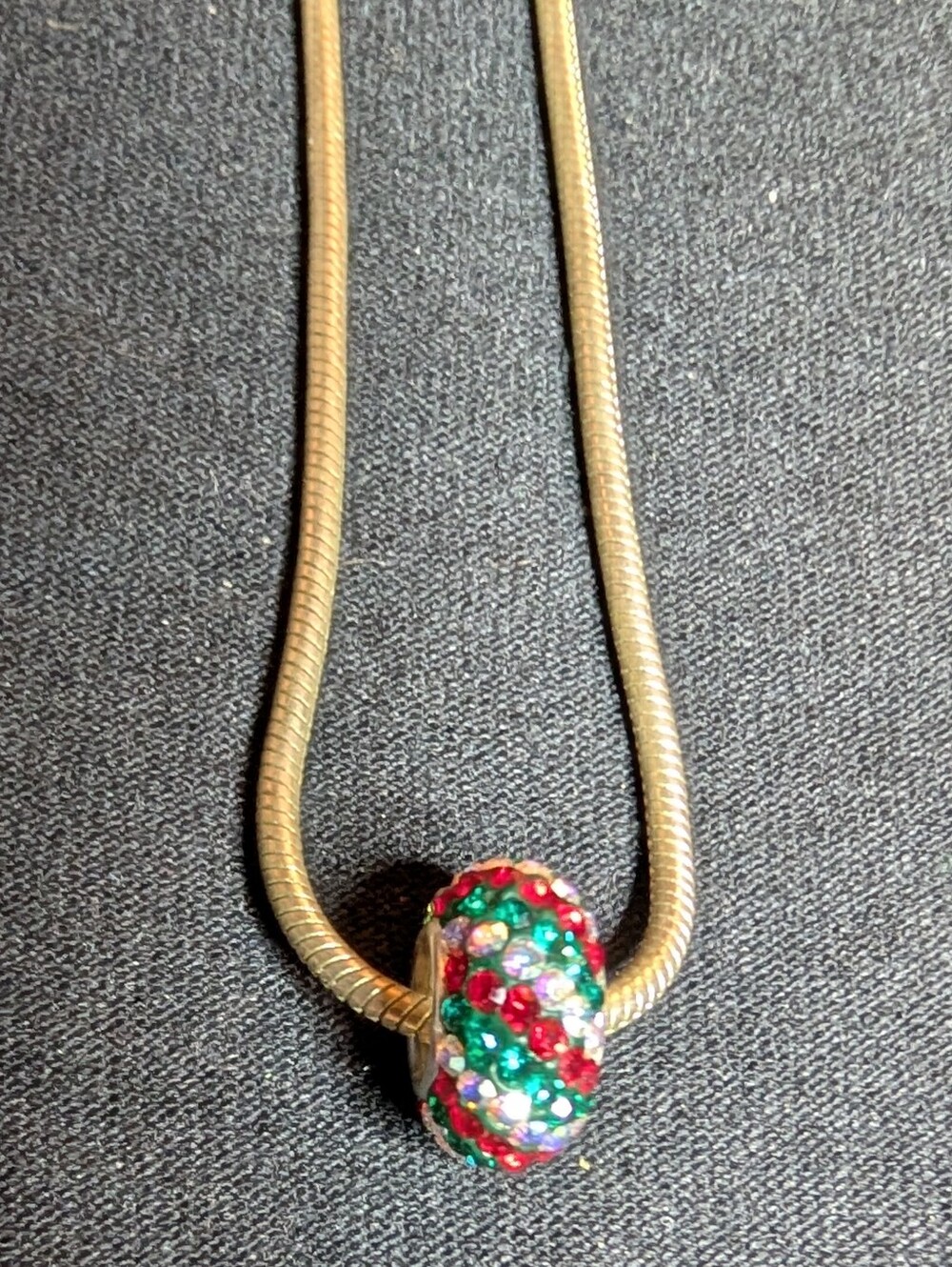 Festive Red & Green Crystal Pave Bead Necklace Charm
